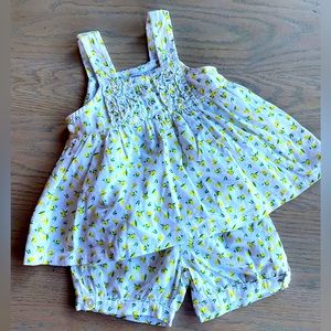 Maisonette Petite Plume Baby Girl Charlotte Short Set Lemon Pajamas 6 12 Months